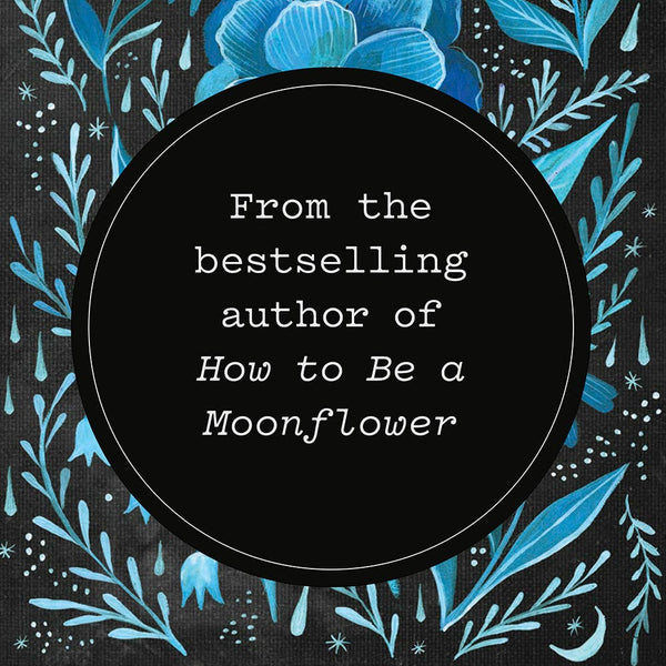 Text overlay on a floral patterned background with blue flowers and green leaves.