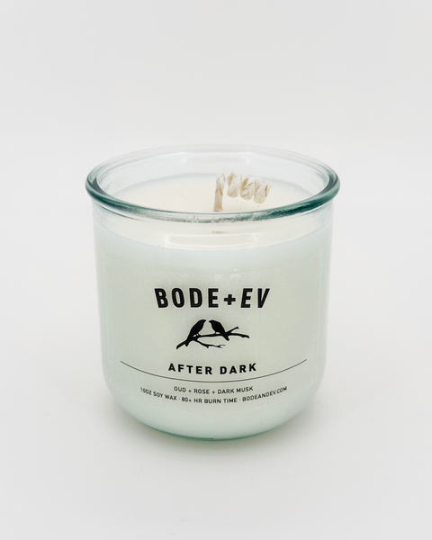 After Dark dark floral soy wax candle with oud rose amber luxury scent