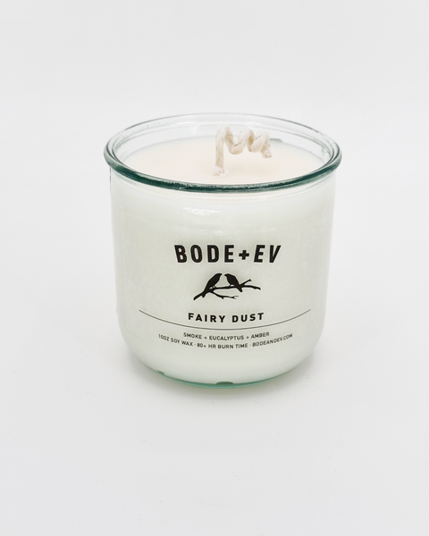 Fairy Dust 10oz soy wax candle with enchanted woodland fragrance notes of lavender, greenery, cedarwood, oakmoss, and patchouli