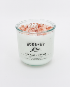 Sea Salt + Orchid: 10oz Soy Wax Candle topped with Pink Himalayan Sea Salt